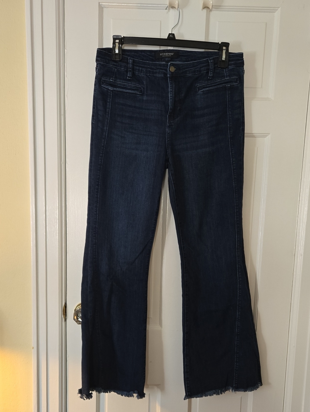 Liverpool Dark Blue Wide-Leg Jeans with Frayed Hem